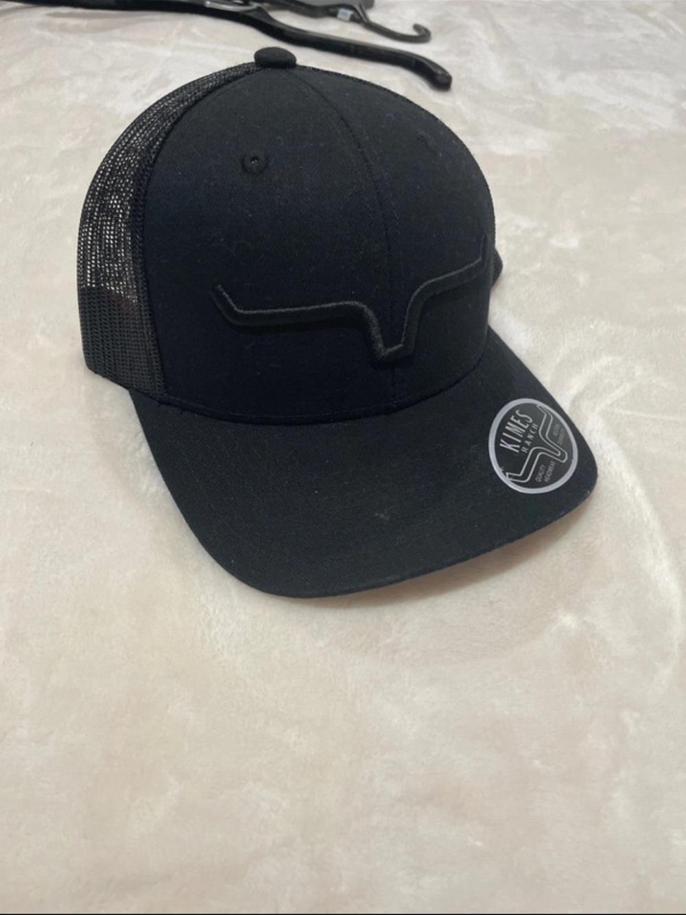 Kimes Ranch Black Mesh Back Trucker Hat with Raised Horn Logo